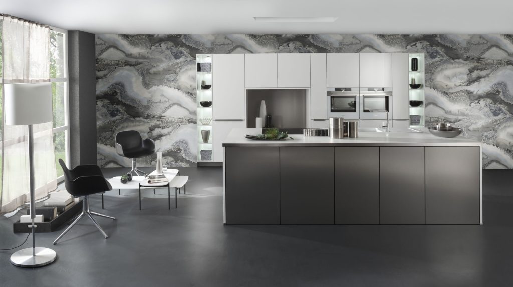 Bauformat Matt White Metallic Effect Kitchen With Island 2 | House to Home, Suffolk