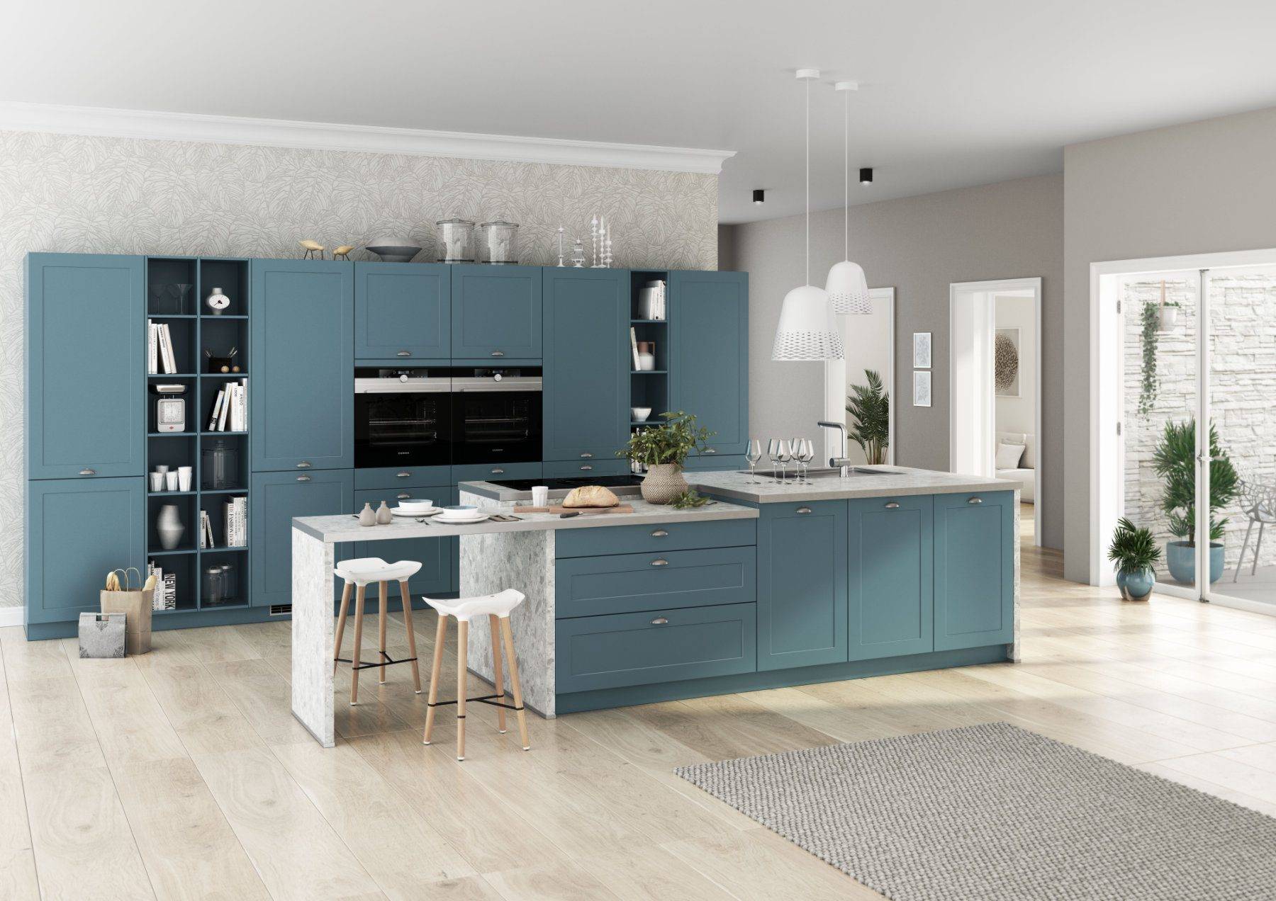Bauformat Blue Shaker Open Plan Kitchen | House to Home, Suffolk